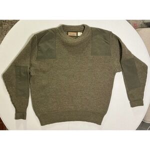 VTG USA Made Remington Sweater Olive Ribbed Wool Blend Patches 2XL Oversize